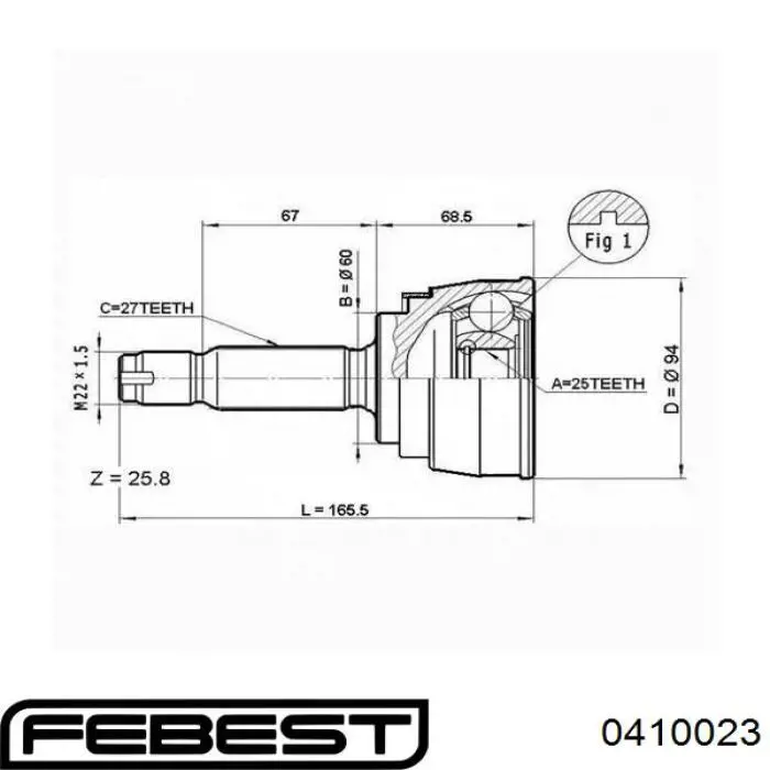Купити 0410023 Febest Шарнір приводу зовнішній