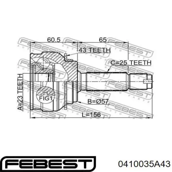 ШРУС зовнішній передній 0410035A43 Febest