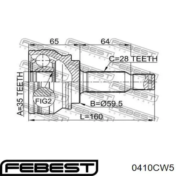 ШРУС зовнішній передній 0410CW5 Febest