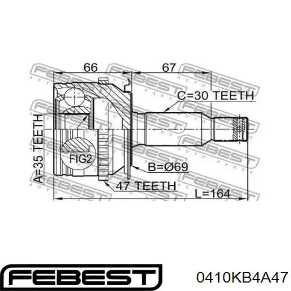 Купити 0410KB4A47 Febest Шарнір приводу зовнішній