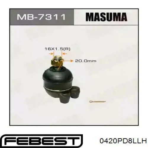 Купити 0420PD8LLH Febest Кульова опора, нижня, ліва