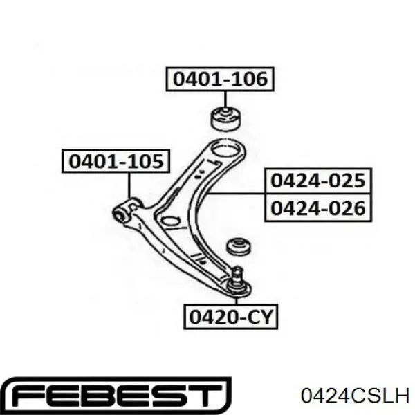 0424CSLH Febest важіль передньої підвіски нижній, лівий