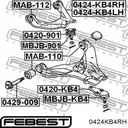 Купити 0424KB4RH Febest Важіль передньої підвіски верхній, правий