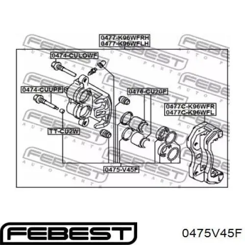0475V45F Febest ремкомплект супорту гальмівного переднього