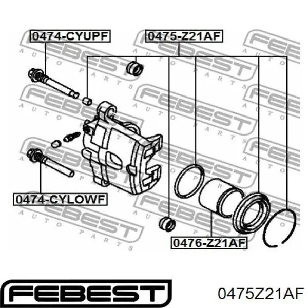Ремкомплект супорту гальмівного переднього Febest 0475Z21AF ціна, від 4.28 USD