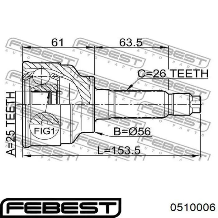 ШРУС зовнішній передній 0510006 Febest