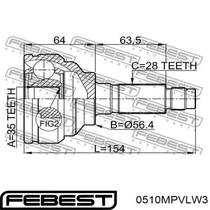 Граната колісна Febest 0510MPVLW3 ціна, від 57.04 USD