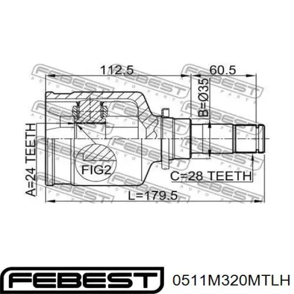 0511M320MTLH Febest шрус внутрішній, передній, лівий