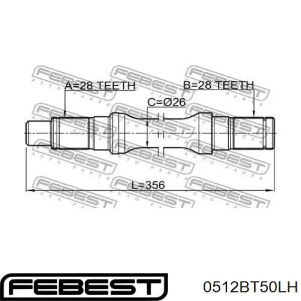 Привід передній лівий Febest 0512BT50LH ціна, від 47.80 USD