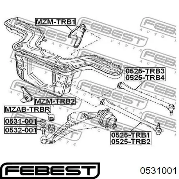 Купити 0531001 Febest Гайка заднього нижнього важеля ексцентрична (розвалу)