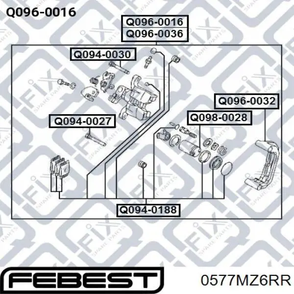 Супорт гальмівний задній правий Febest 0577MZ6RR