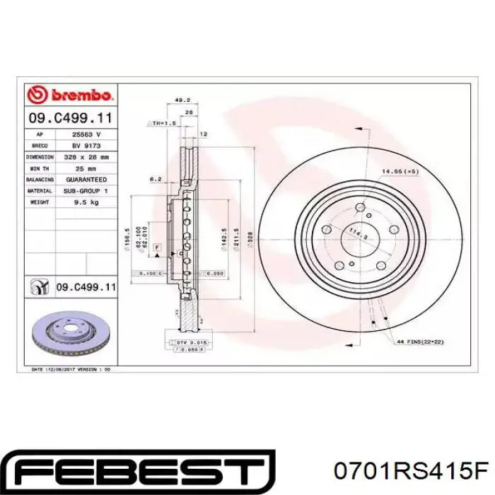 Купити 0701RS415F Febest Колодки гальмівні передні, дискові