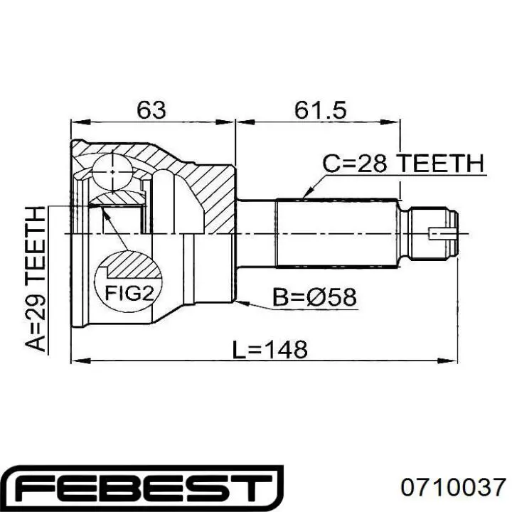 ШРУС зовнішній передній 0710037 Febest