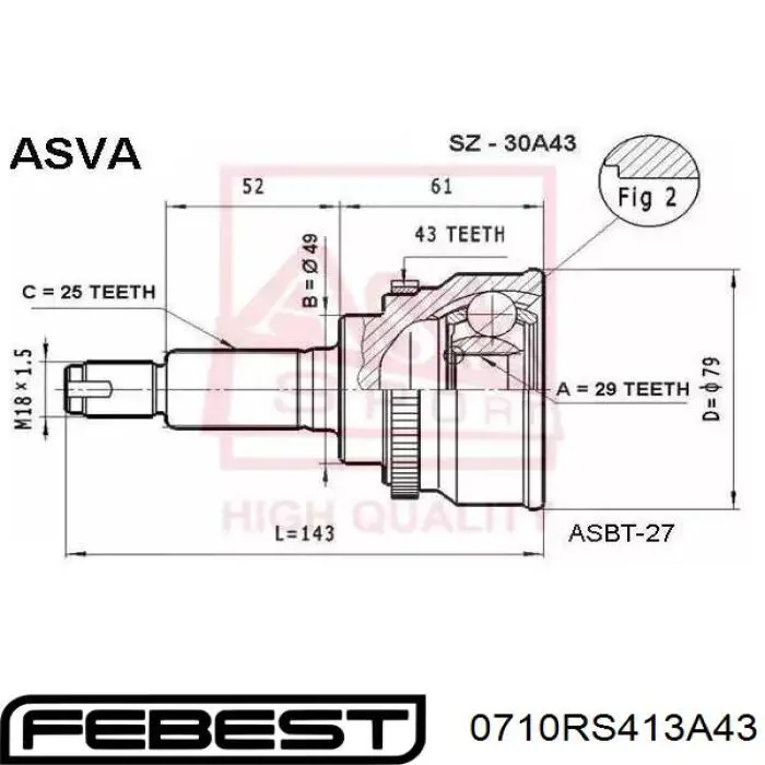 Купити 0710RS413A43 Febest Шарнір приводу зовнішній