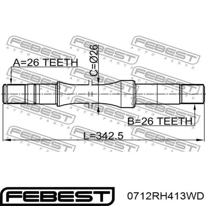 Вал приводу піввісь, проміжний Febest 0712RH413WD ціна, від 111.50 USD