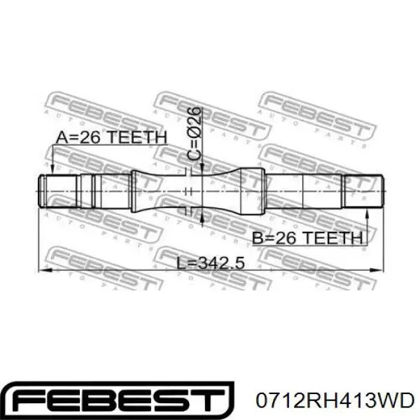 Купити 0712RH413WD Febest Приводний вал проміжний