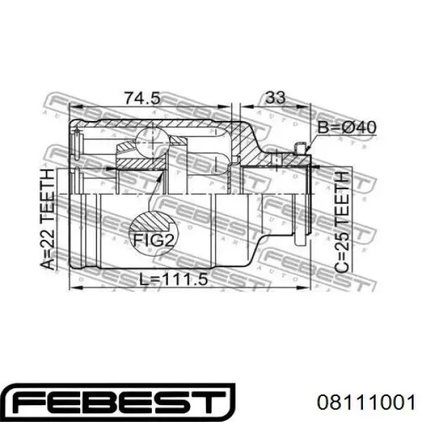 08111001 Febest шрус внутрішній, передній