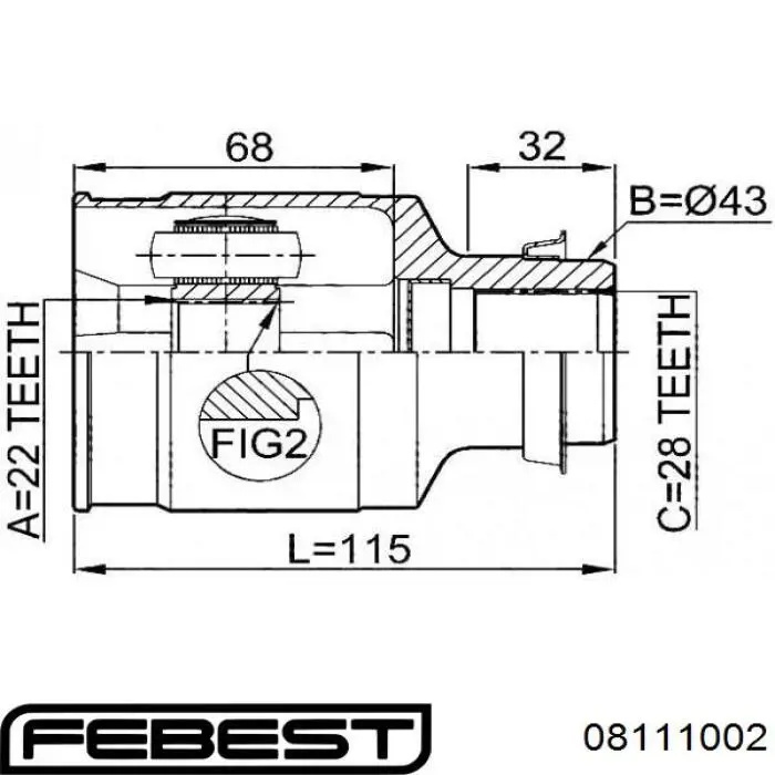 ШРУС внутрішній, передній Febest 08111002