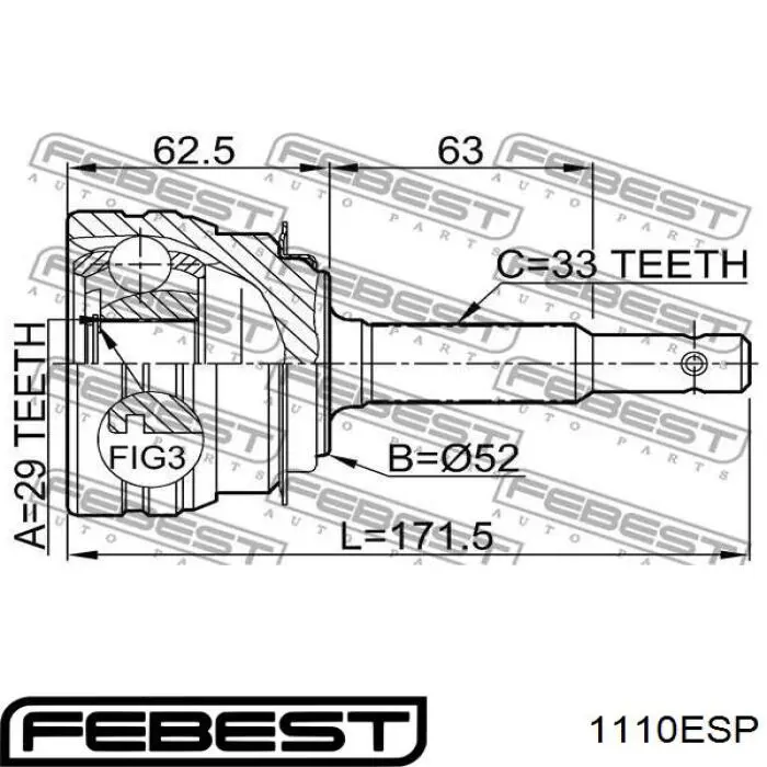 ШРУС зовнішній передній 1110ESP Febest