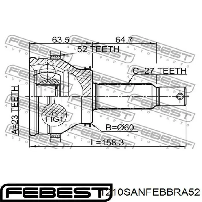 Купити 1210SANFEBBRA52 Febest Шарнір різних кутових швидкостей задній