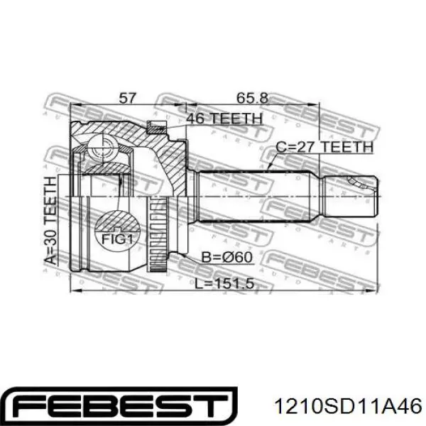 ШРУС зовнішній Febest 1210SD11A46