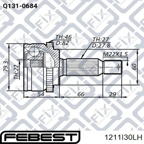 Шарнір кутових швидкостей передній лівий Febest 1211I30LH ціна, від 33.19 USD