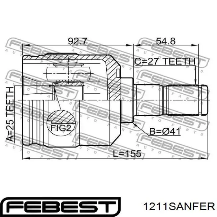 ШРУС внутрішній, задній 1211SANFER Febest