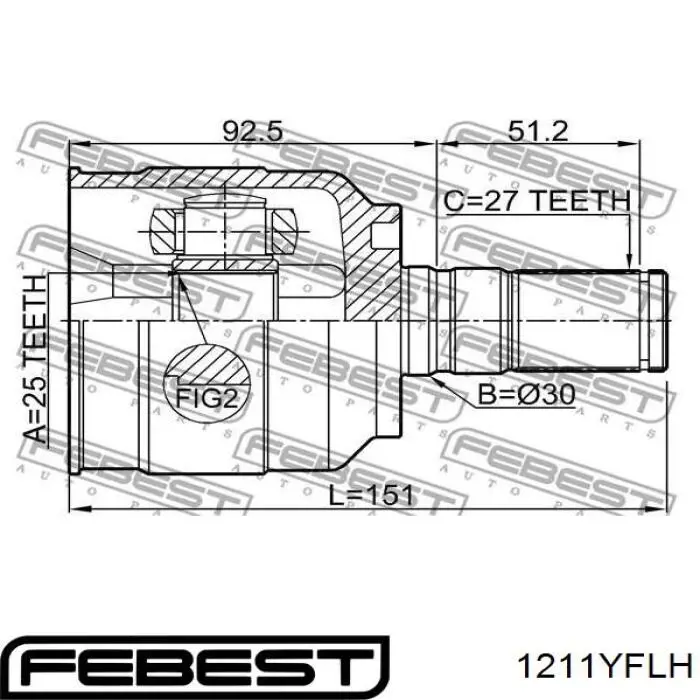 Купити 1211YFLH Febest Граната внутрішня ліва