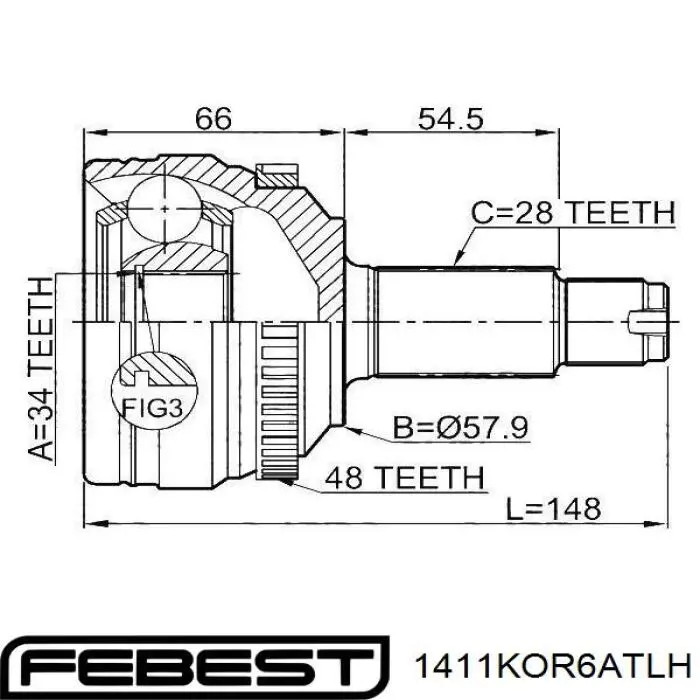 Шарнір кутових швидкостей передній лівий Febest 1411KOR6ATLH ціна, від 34.03 USD
