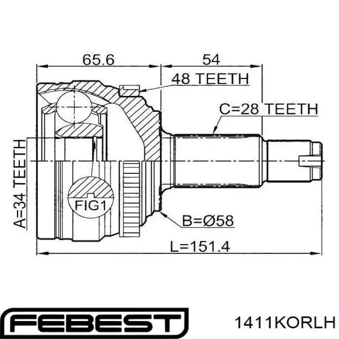 Купити 1411KORLH Febest Граната внутрішня, передня, ліва