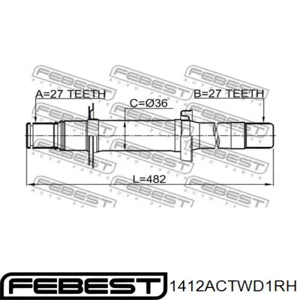 Вал приводу проміжний 1412ACTWD1RH Febest