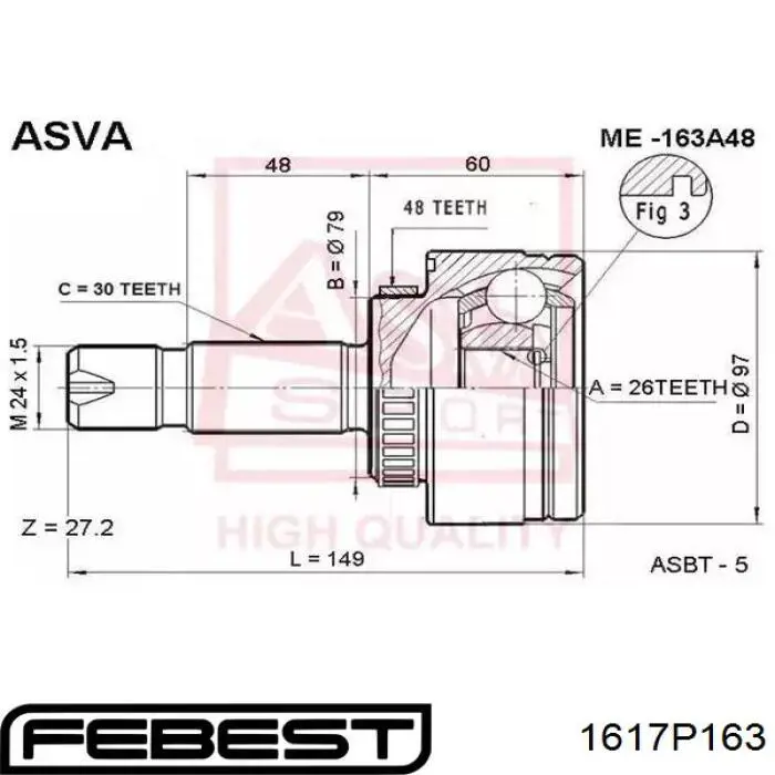 Пильник ШРУСа зовнішній, правий Febest 1617P163 ціна, від 13.14 USD