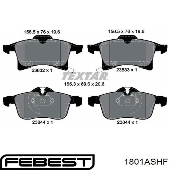 Купити 1801ASHF Febest Колодки гальмівні передні, дискові