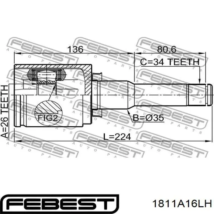 ШРКШ внутрішній, передній, лівий Febest 1811A16LH ціна, від 27.76 USD