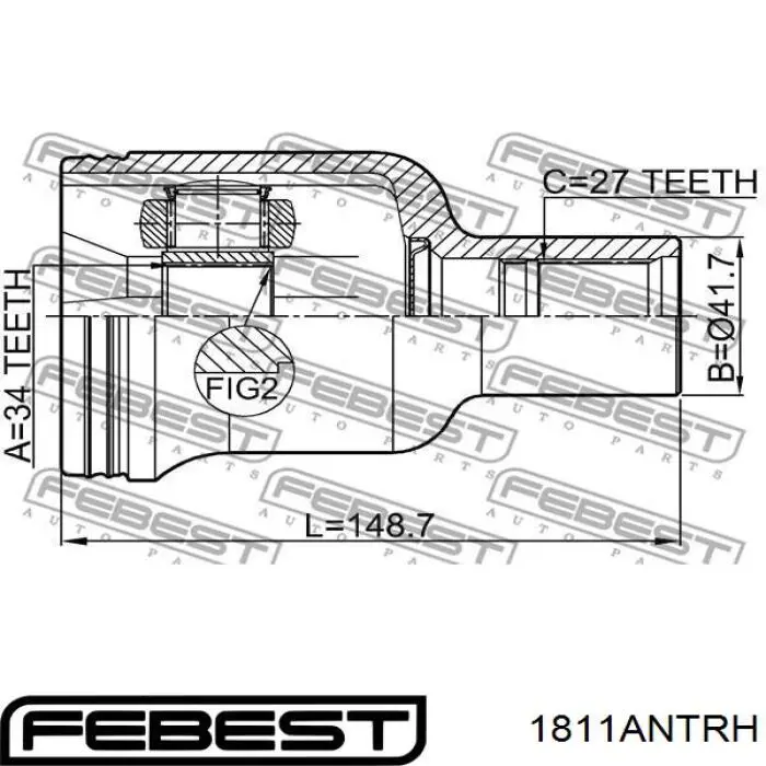 ШРКШ внутрішній, передній, правий Febest 1811ANTRH ціна, від 322.31 USD