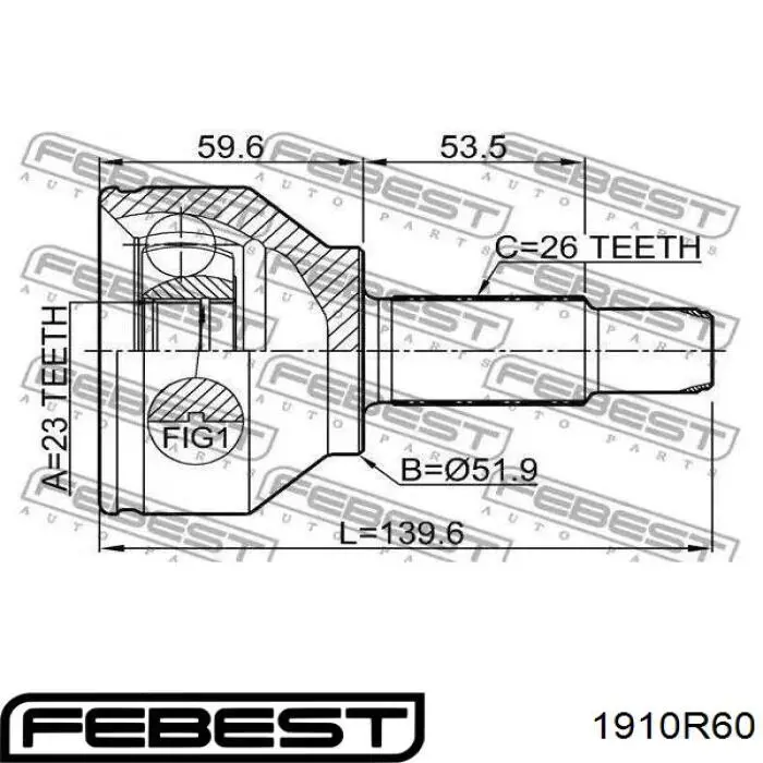 Граната колісна Febest 1910R60 ціна, від 30.16 USD