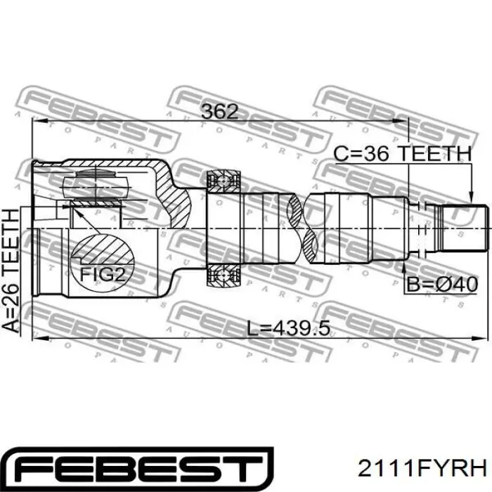ШРКШ внутрішній, передній, правий Febest 2111FYRH ціна, від 72.28 USD