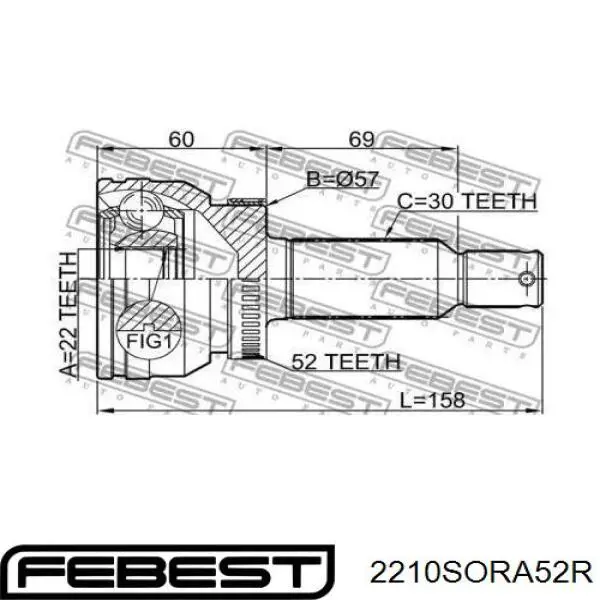 Купити 2210SORA52R Febest Шарнір різних кутових швидкостей задній