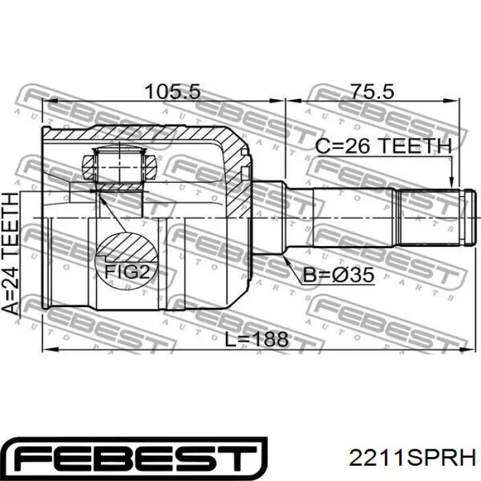 ШРУС внутрішній, передній, правий 2211SPRH Febest