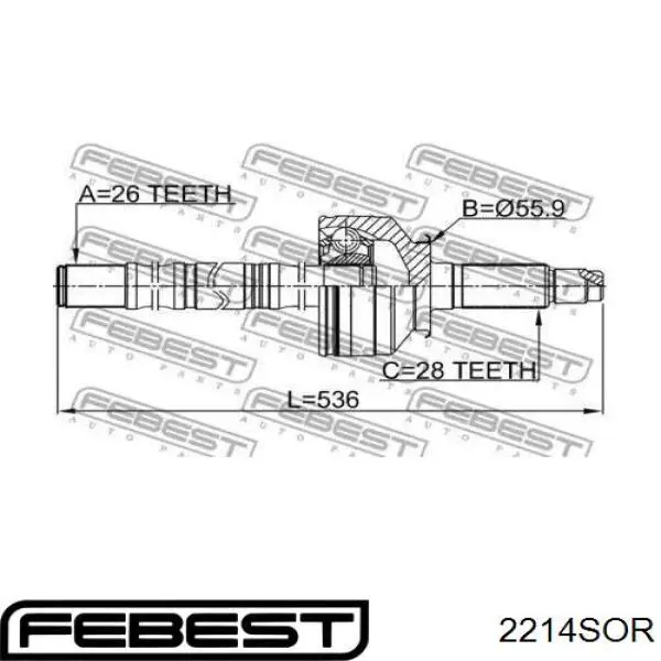 Купити 2214SOR Febest Шарнір приводу зовнішній