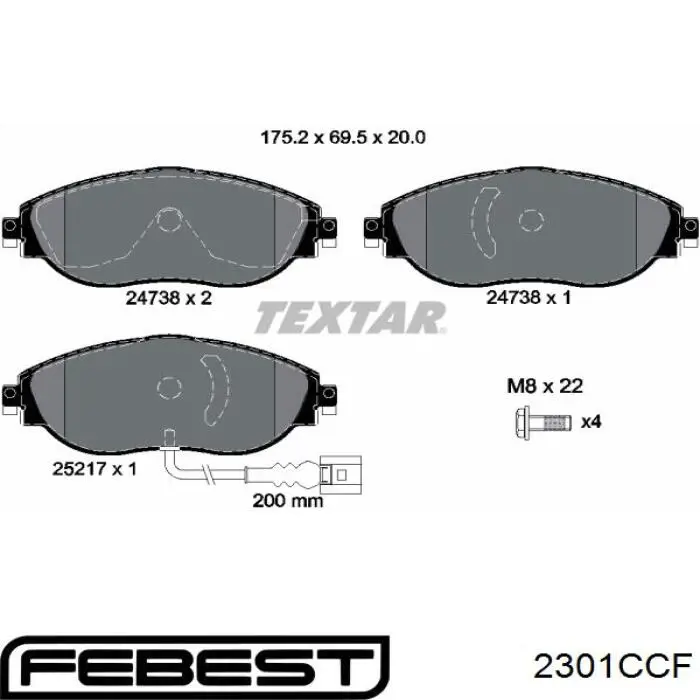 Колодки гальмівні передні, дискові 2301CCF Febest