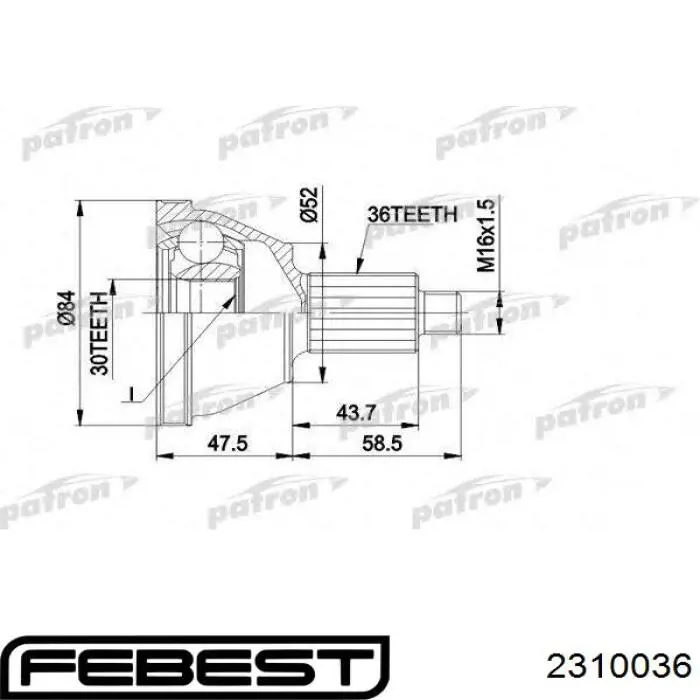 ШРУС зовнішній Febest 2310036
