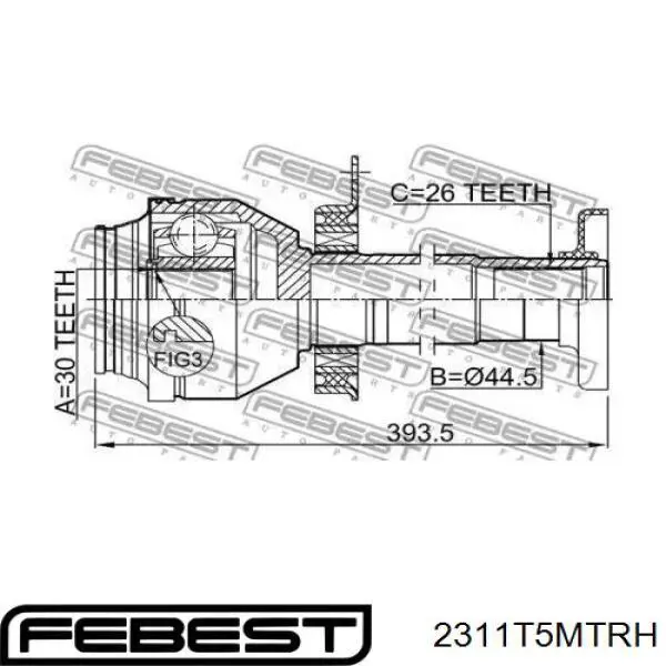 ШРУС внутрішній, передній, правий 2311T5MTRH Febest