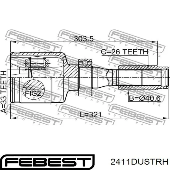 ШРКШ внутрішній, передній, правий Febest 2411DUSTRH ціна, від 96.56 USD