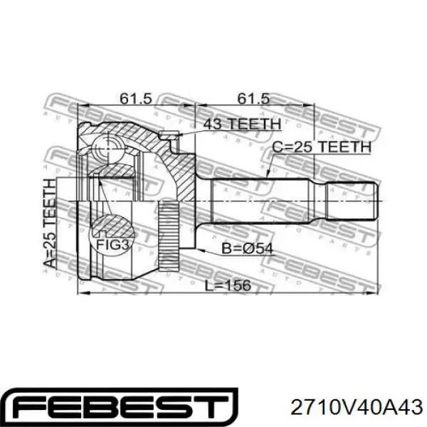 ШРУС зовнішній передній 2710V40A43 Febest