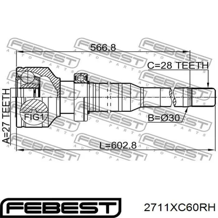 ШРКШ внутрішній, передній, правий Febest 2711XC60RH ціна, від 164.15 USD