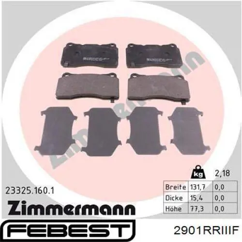 Передні тормозні колодки 2901RRIIIF Febest