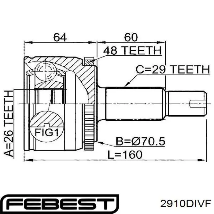 Купити 2910DIVF Febest Шарнір приводу зовнішній