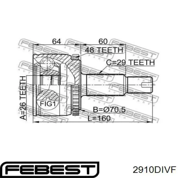 ШРУС зовнішній передній 2910DIVF Febest