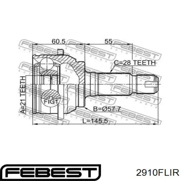 Купити 2910FLIR Febest Шарнір різних кутових швидкостей задній